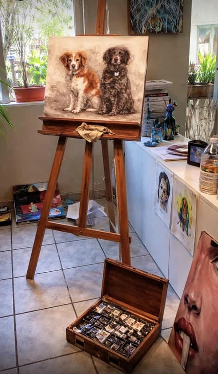 $50 pet portrait commission — "artist" in her studio example from the AI Image Scams and Catfishing: Warning Signs guide