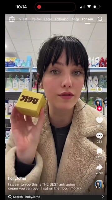 TikTok skincare influencer — "I'm 40 but look 25" example from the AI Image Scams and Catfishing: Warning Signs guide